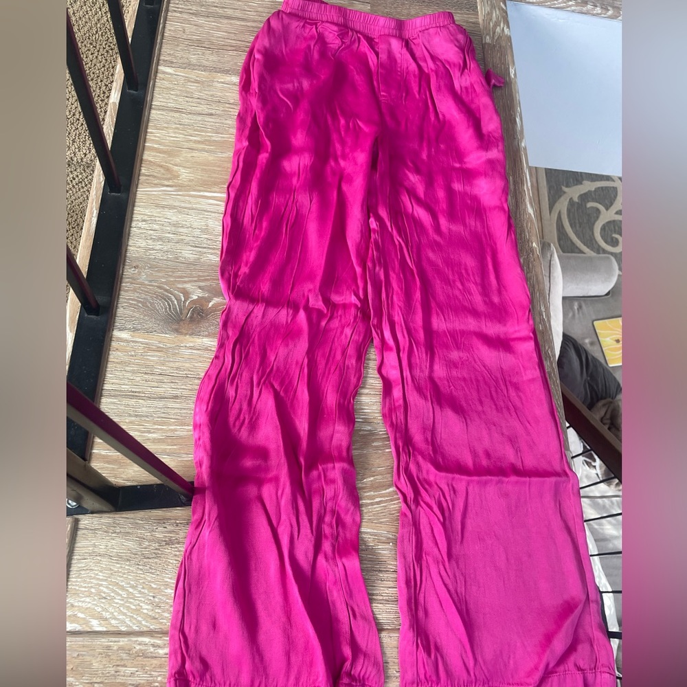 Pink satin trousers